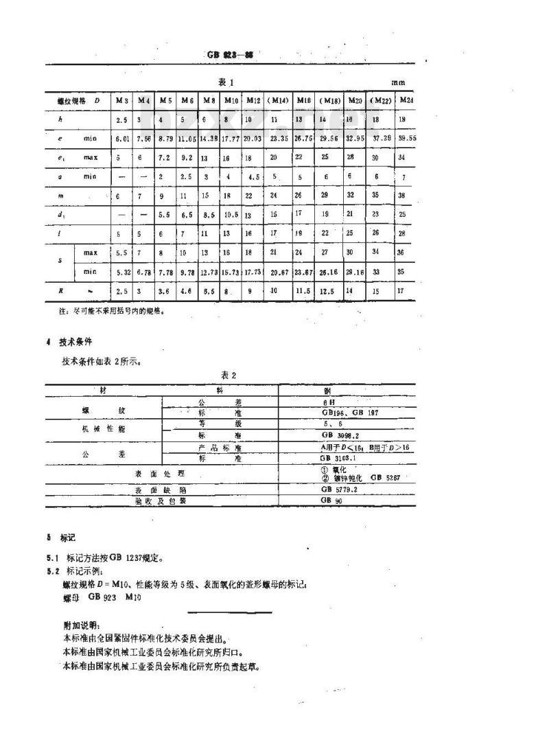 GB/T 923-1988 盖形螺母