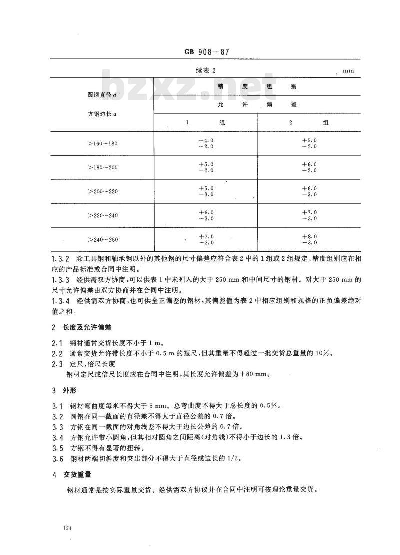 GB/T 908-1987 锻制圆钢和方钢尺寸、外形、重量及允许偏差