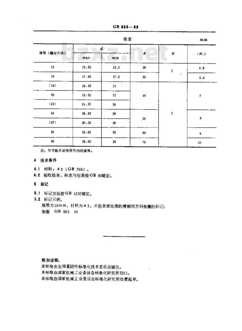 GB/T 853-1988 槽钢用方斜垫圈
