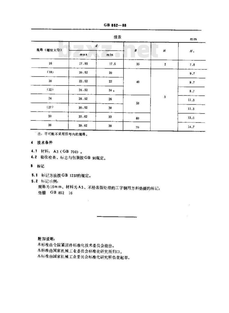 GB/T 852-1988 工字钢用方斜垫圈
