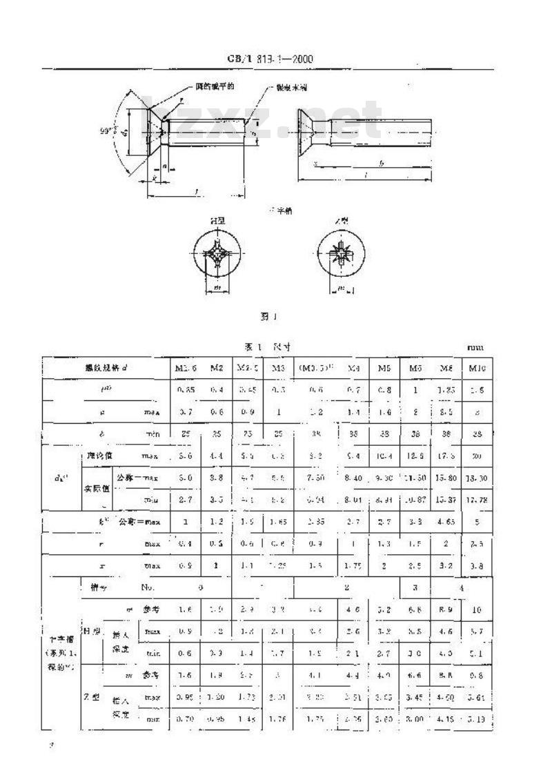GB/T 819.1-2000 十字槽沉头螺钉 第1部分：钢4.8级