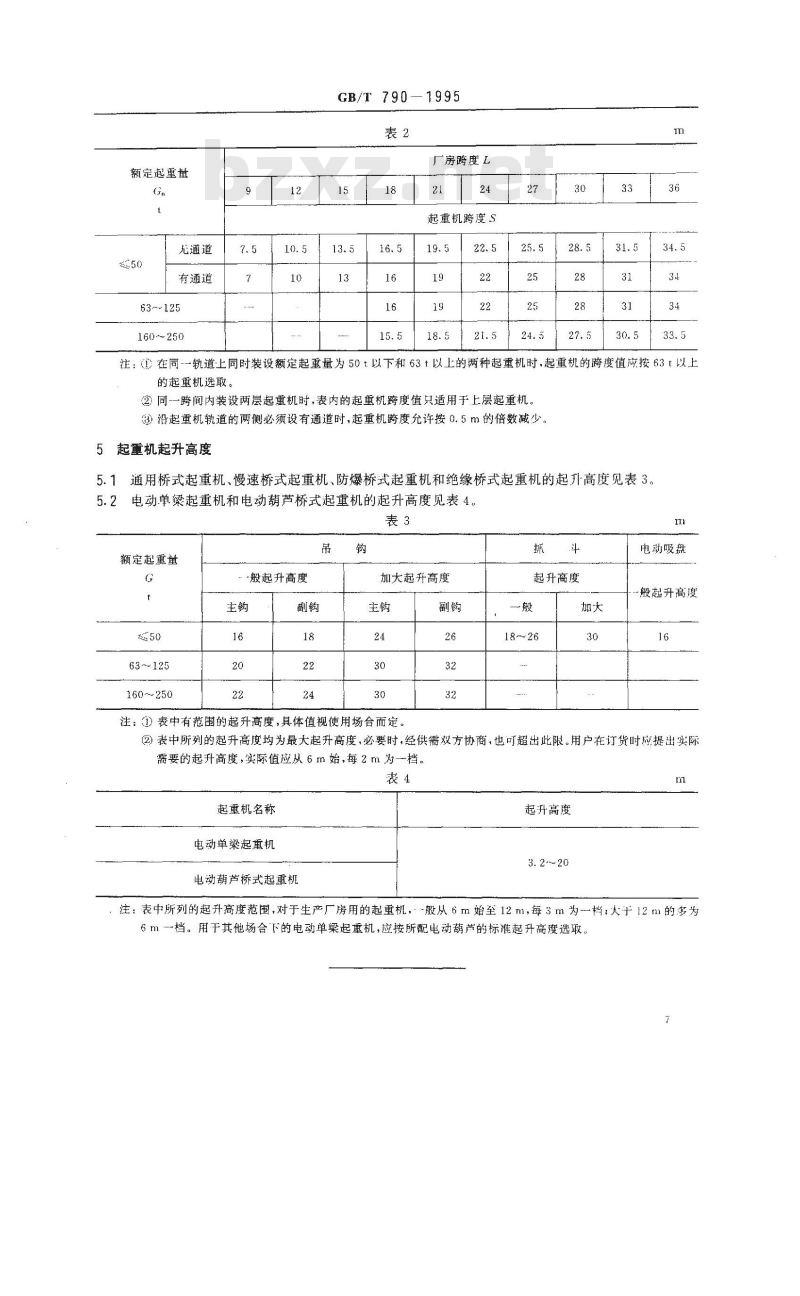 GB/T 790-1995 电动桥式起重机跨度和起升高度系列