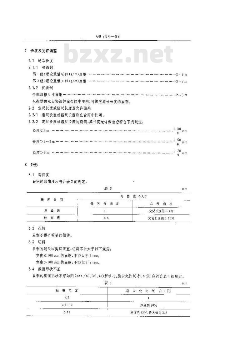 GB 704-1988 热轧扁钢尺寸、外形、重量及允许偏差