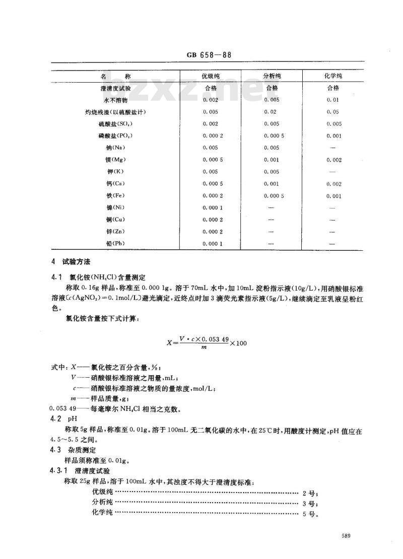 GB/T 658-1988 化学试剂 氯化铵