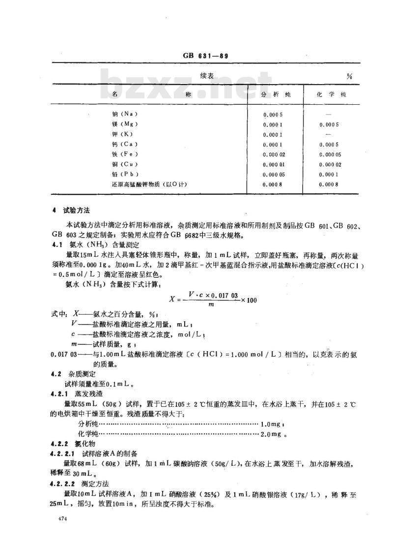 GB/T 631-1989 化学试剂 氨水