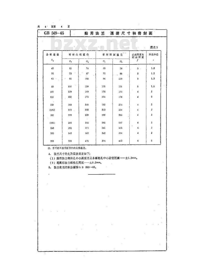 GB 569-1965 船用法兰连接尺寸和密封面