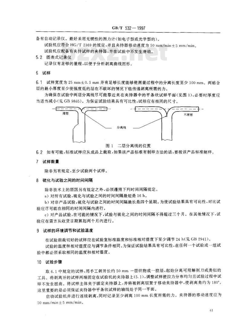 GB/T 532-1997 硫化橡胶或热塑性橡胶与织物粘合强度的测定