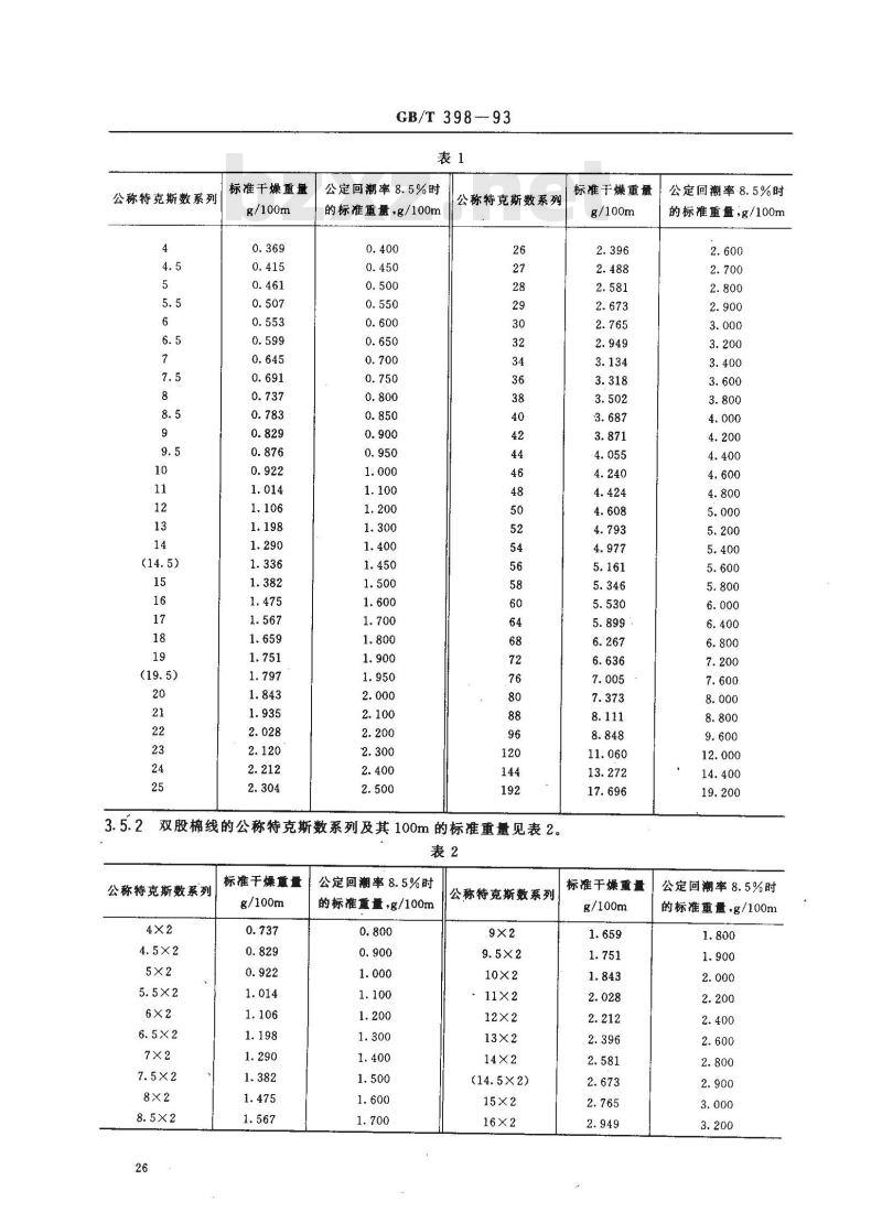 GB/T 398-1993 棉本色纱线