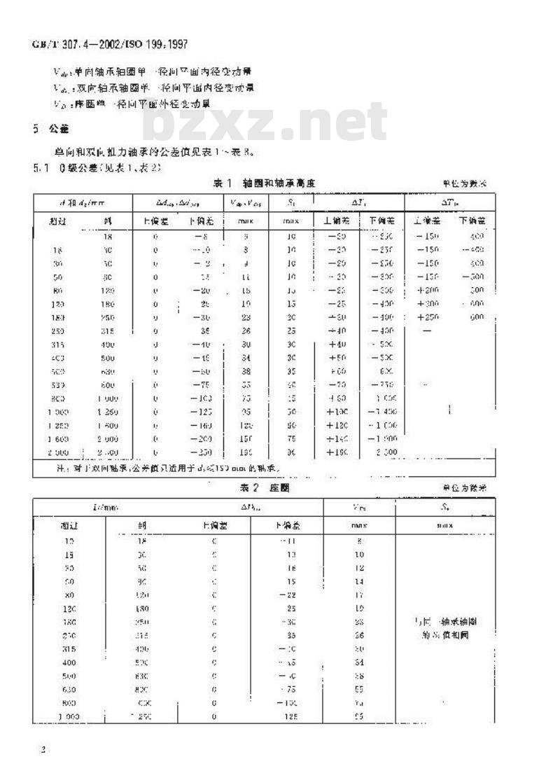 GB/T 307.4-2002 滚动轴承 推力轴承 公差