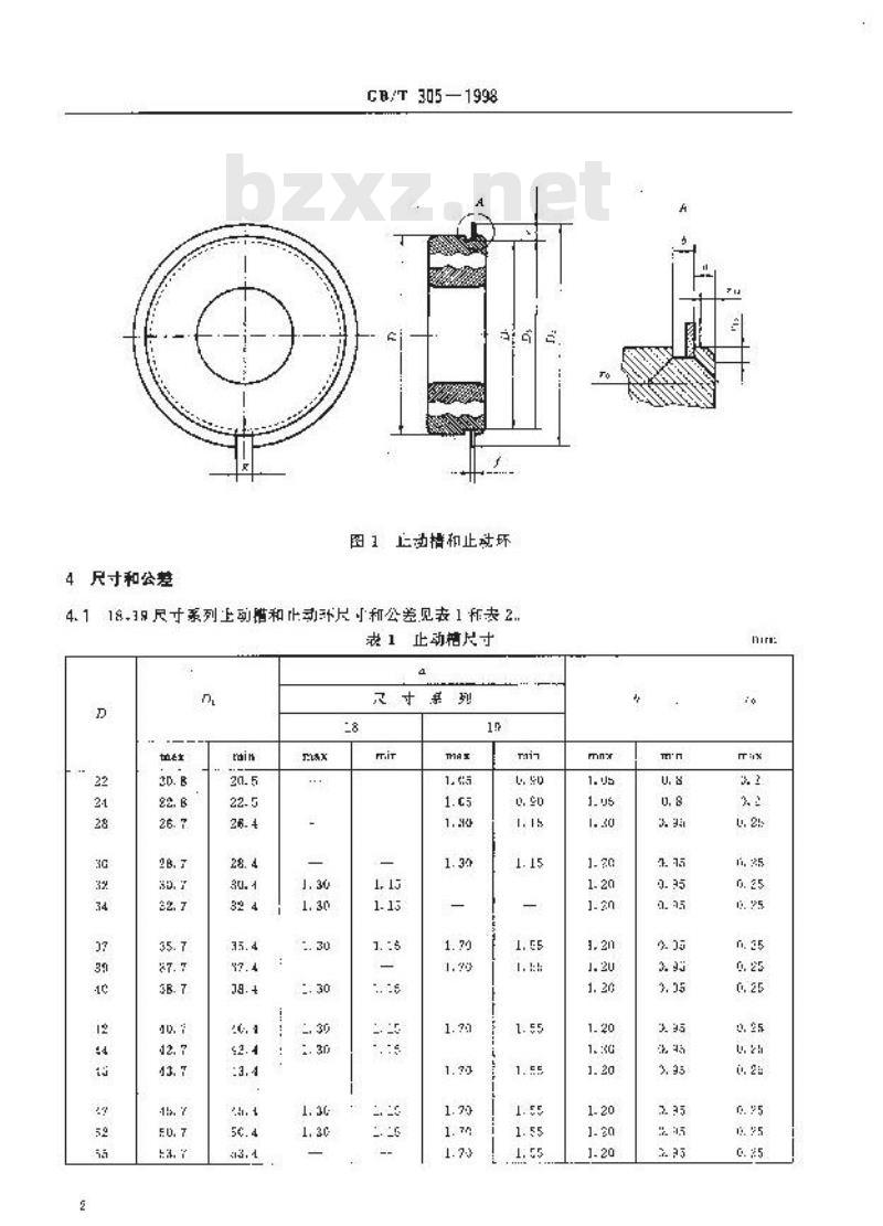 GB/T 305-1998 滚动轴承 外圈上的止动槽和止动环 尺寸和公差