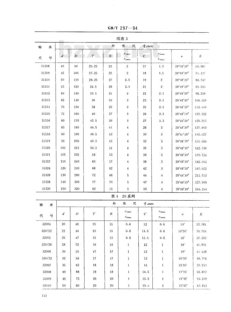 GB/T 297-1994 滚动轴承 圆锥滚子轴承 外形尺寸