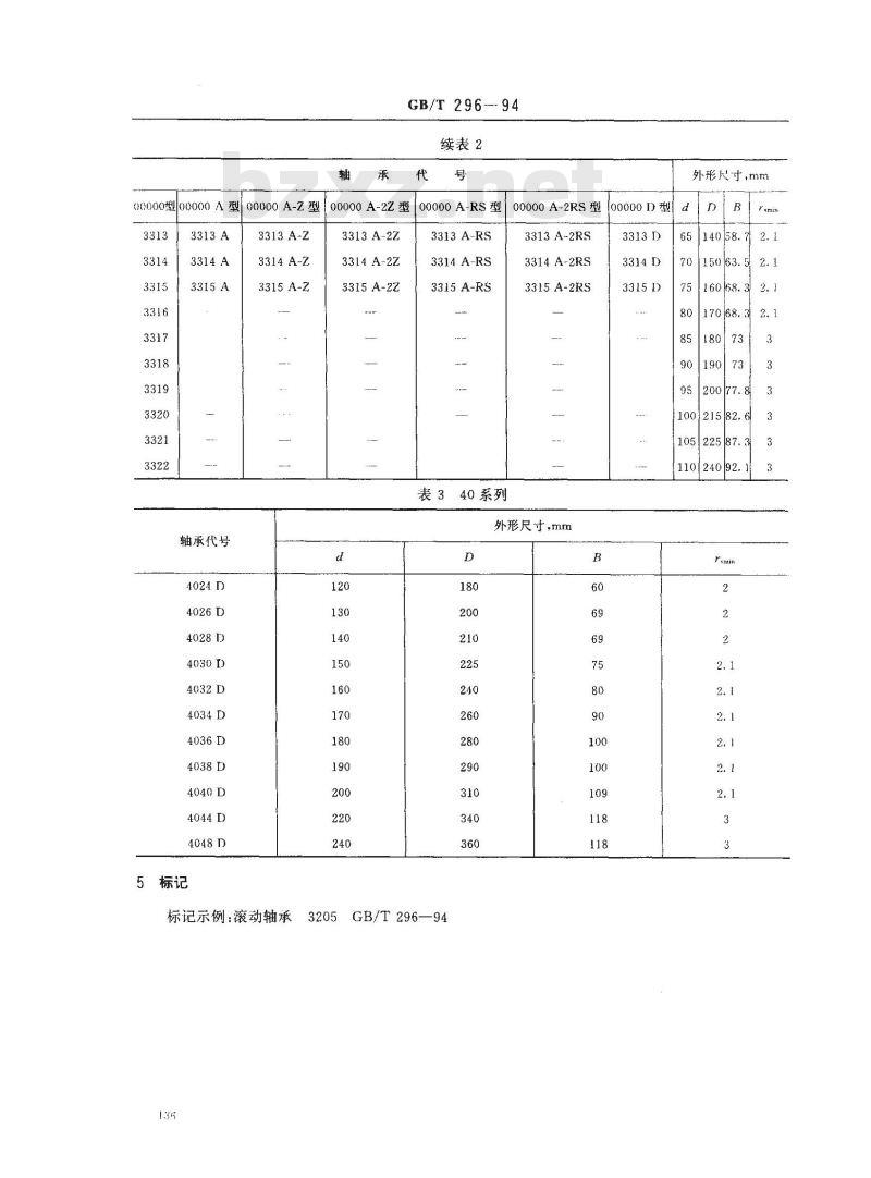 GB/T 296-1994 滚动轴承 双列角接触球轴承 外形尺寸