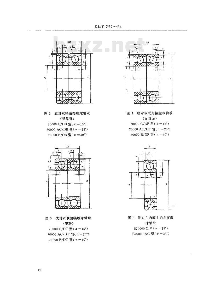 GB/T 292-1994 滚动轴承 角接触球轴承 外形尺寸