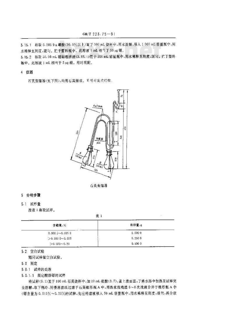 GB/T 223.75-1991 钢铁及合金化学分析方法 甲醇蒸馏--姜黄素光度法测定硼量
