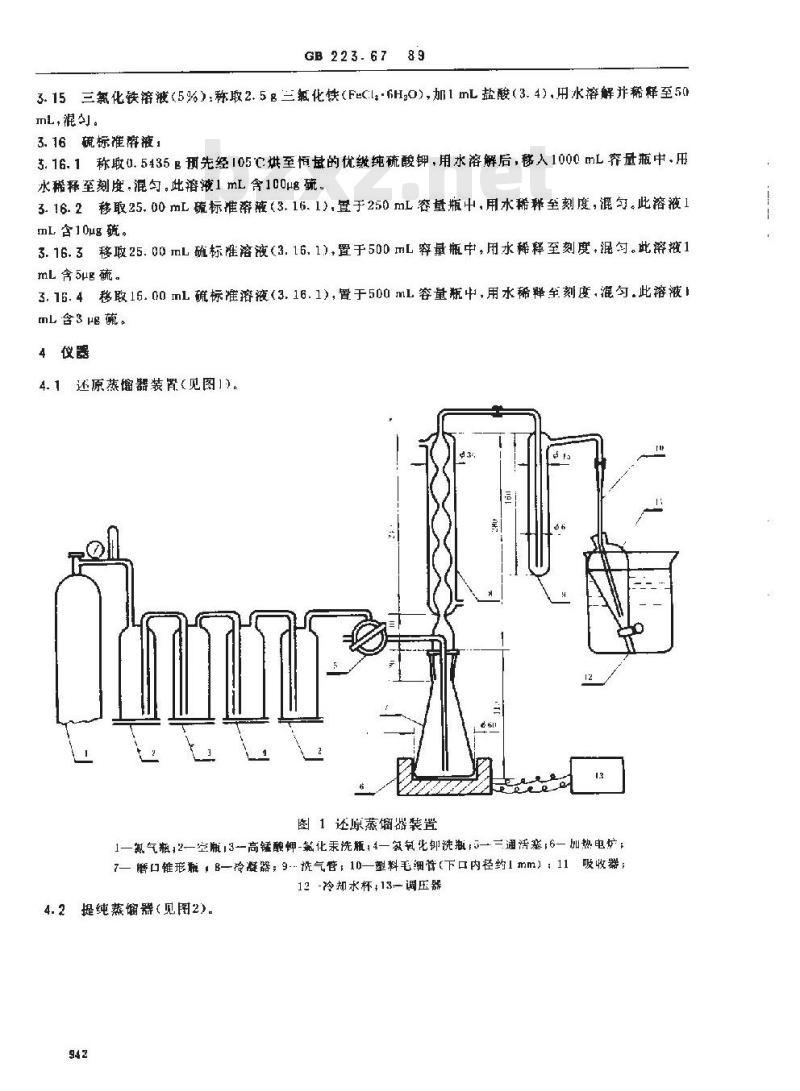 GB 223.67-1989 钢铁及合金化学分析方法 还原蒸馏-次甲基蓝光度法测定硫量