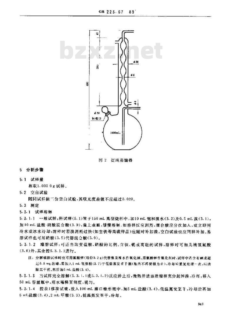 GB 223.67-1989 钢铁及合金化学分析方法 还原蒸馏-次甲基蓝光度法测定硫量