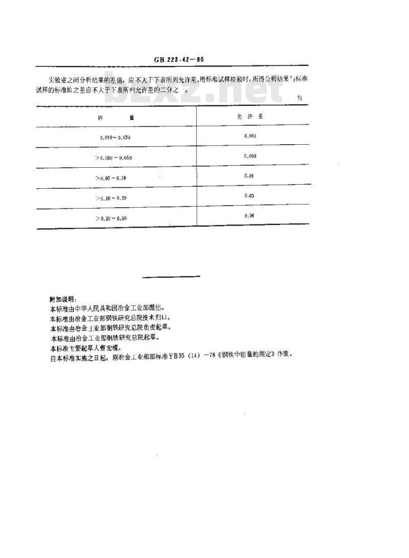 GB 223.42-1985 钢铁及合金化学分析方法 离子交换分离-溴邻苯三酚红光度法测定钽量