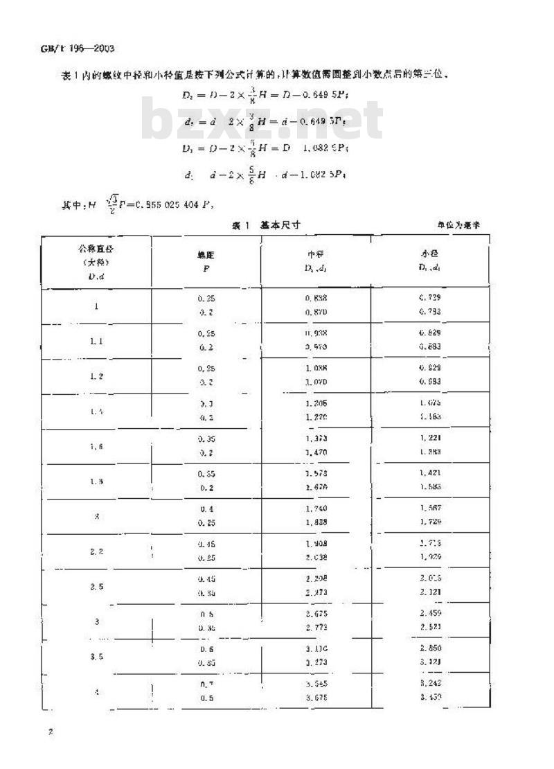 GB/T 196-2003 普通螺纹 基本尺寸