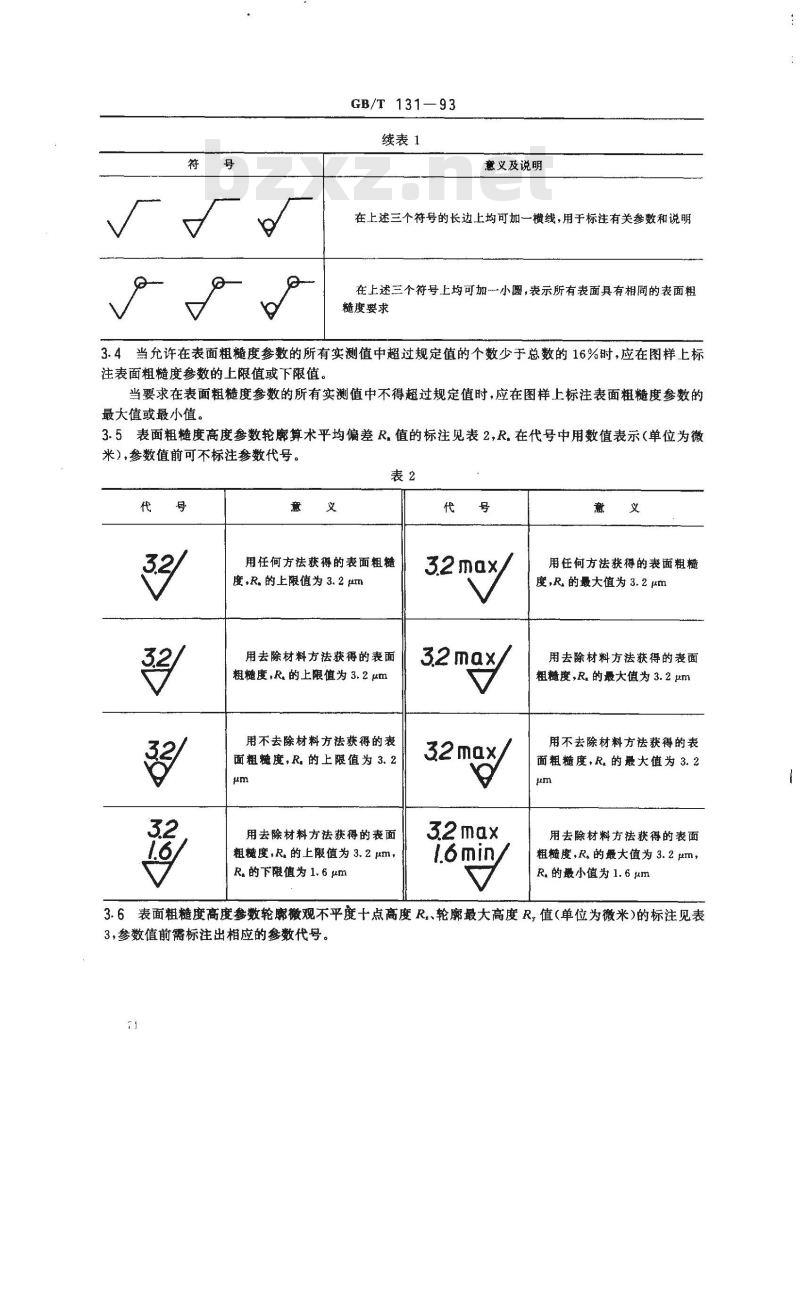 GB/T 131-1993 机械制图 表面粗糙度符号、代号及其注法