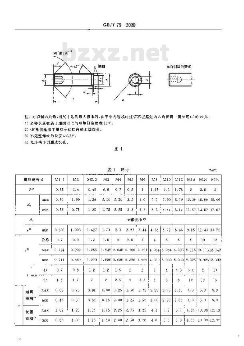 GB/T 79-2000 内六角圆柱端紧定螺钉