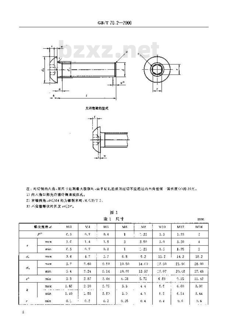 GB/T 70.2-2000 内六角平圆头螺钉