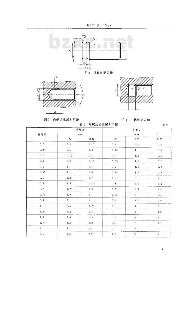GB/T 3-1997 普通螺纹收尾、肩距、退刀槽和倒角