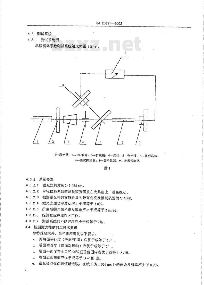 SJ 20821-2002 激光棒单程损耗系数的测量方法