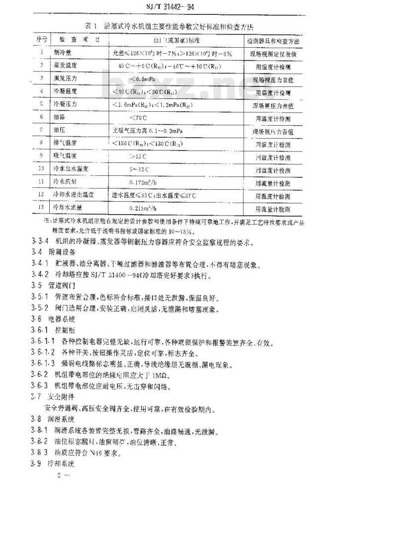 SJ/T 31442-1994 活塞式冷水机完好要求和检查评定方法