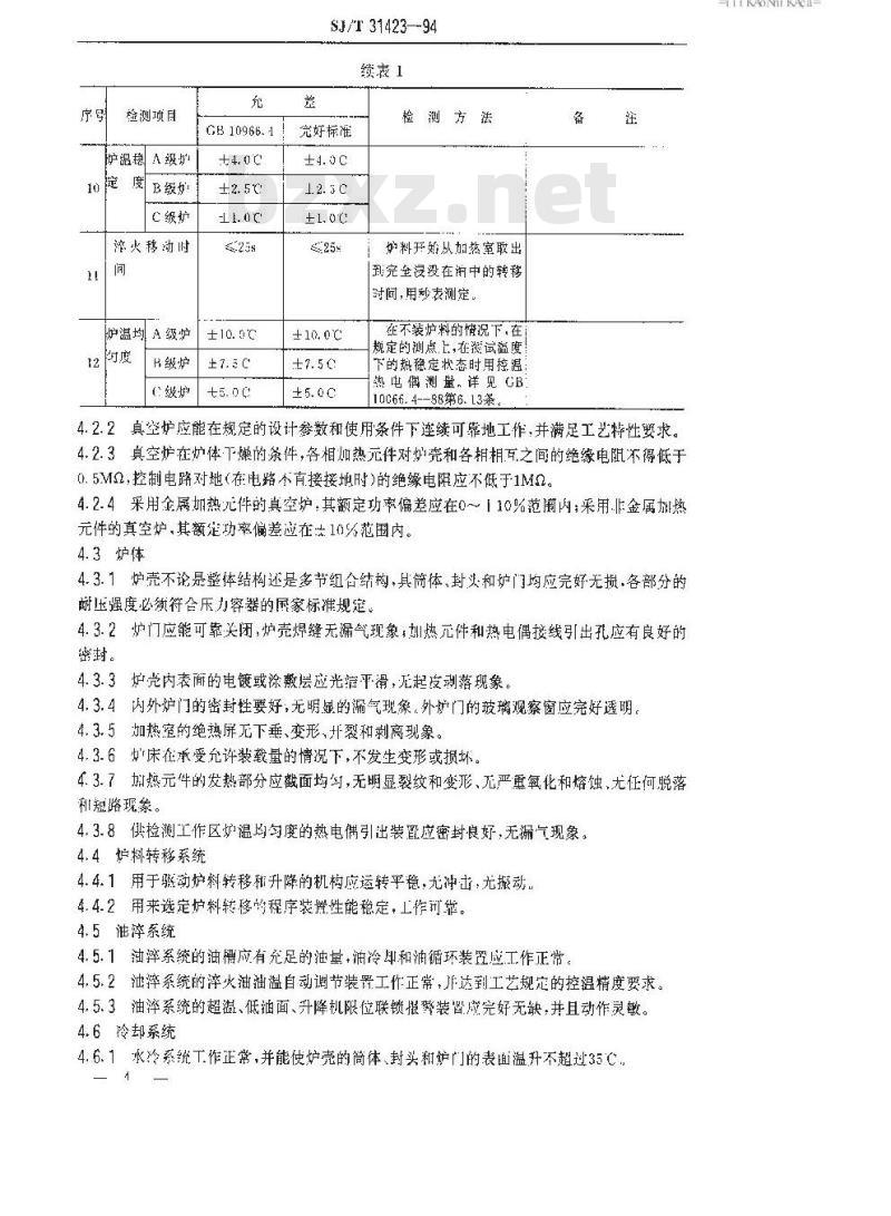 SJ/T 31423-1994 真空电阻加热炉完好要求和检查评定方法