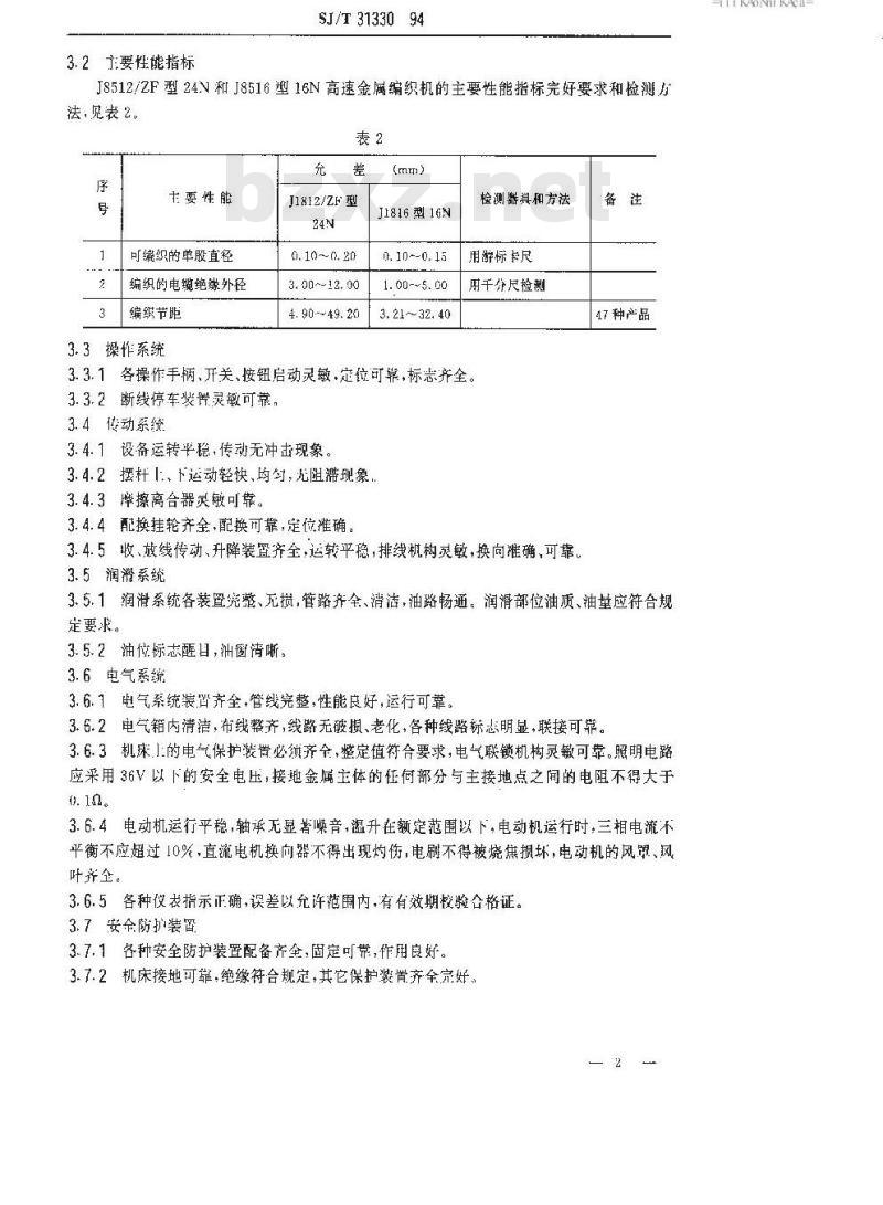 SJ/T 31330-1994 JB512/ZF型24NJ8516型16N高速金属编织机完好要求和检查评定方法