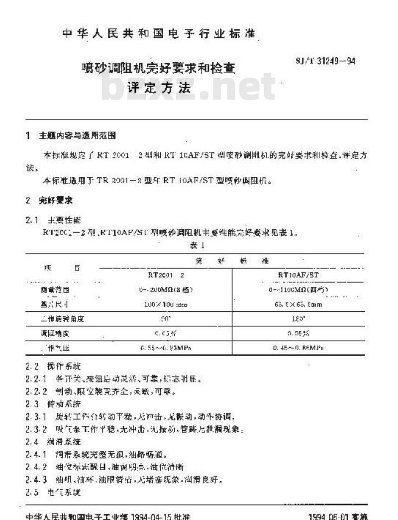 SJ/T 31249-1994 喷吵调阻机完好要求和检查评定方法