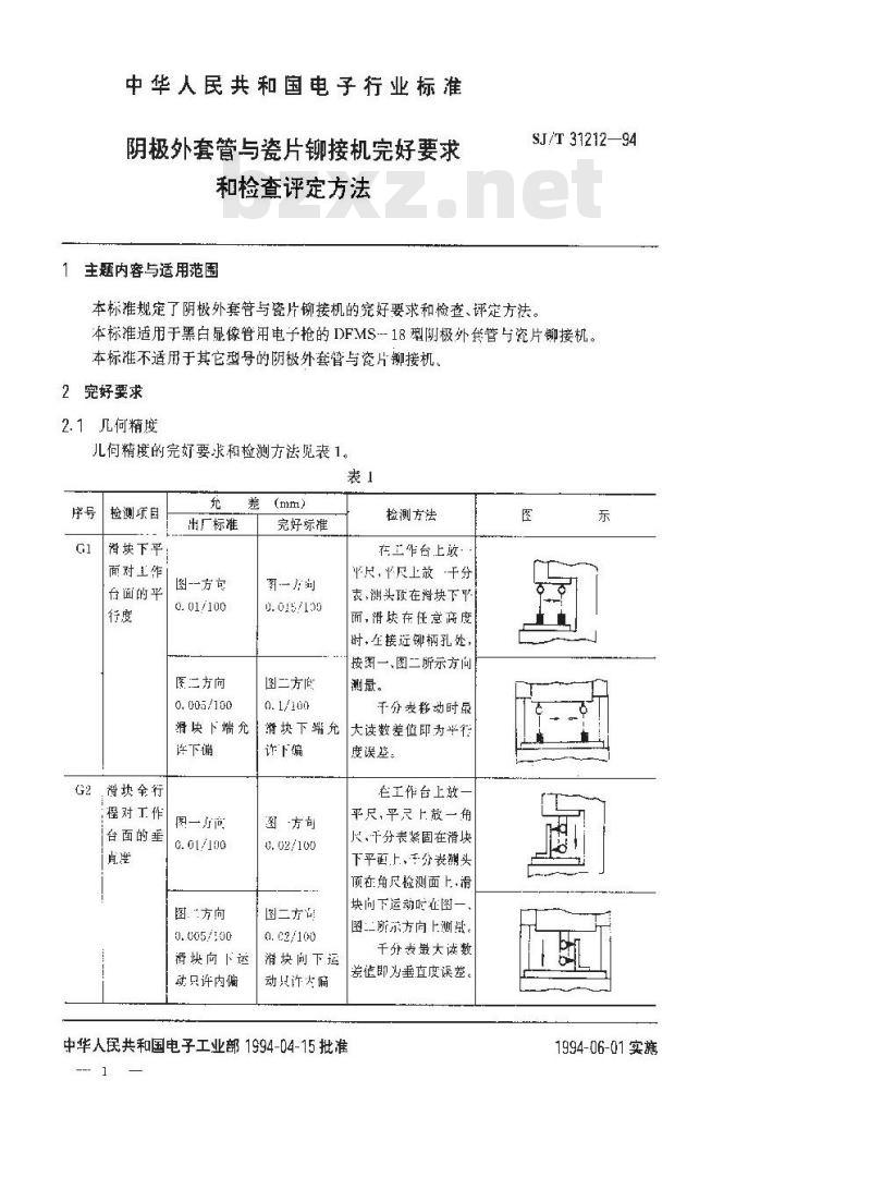 SJ/T 31212-1994 阴极外套管与瓷片铆接机完好要求和检查评定方法