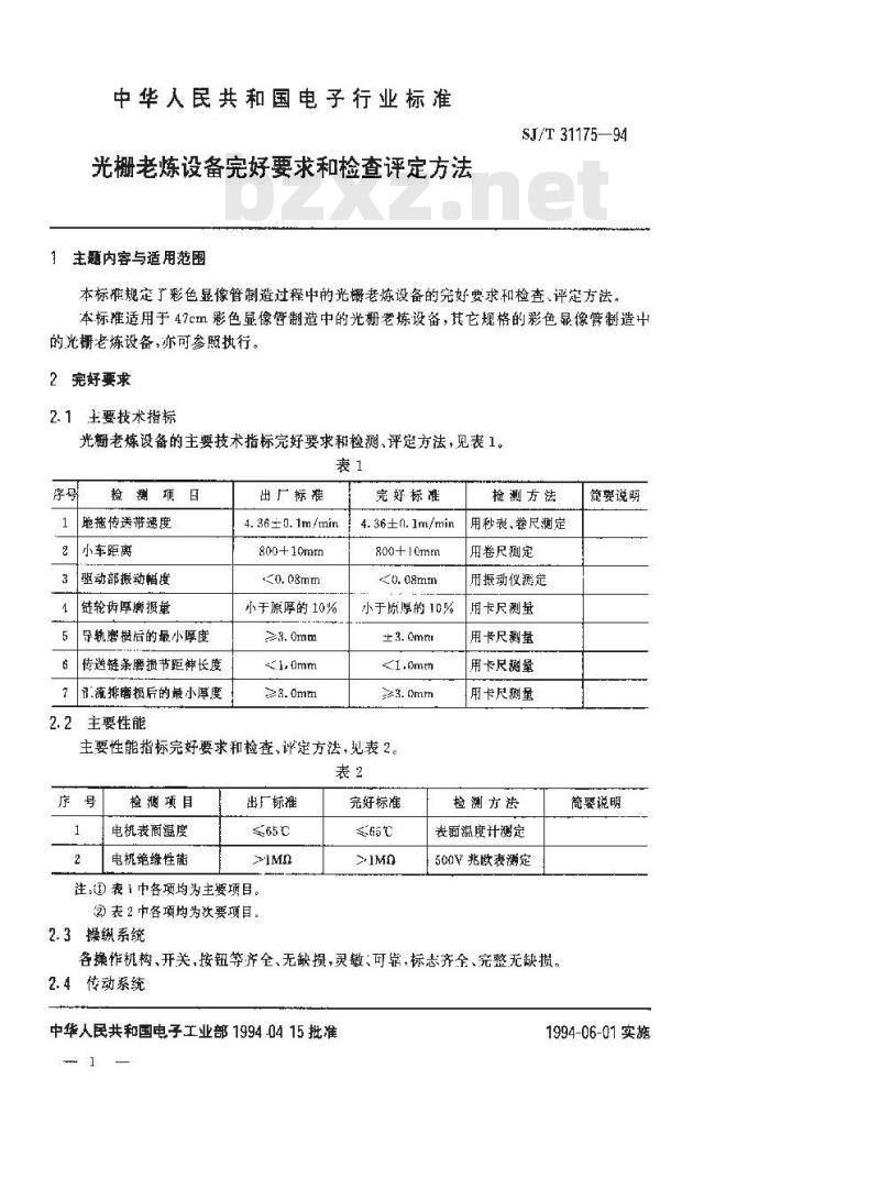 SJ/T 31175-1994 光栅老练设备完好要求和检查评定方法