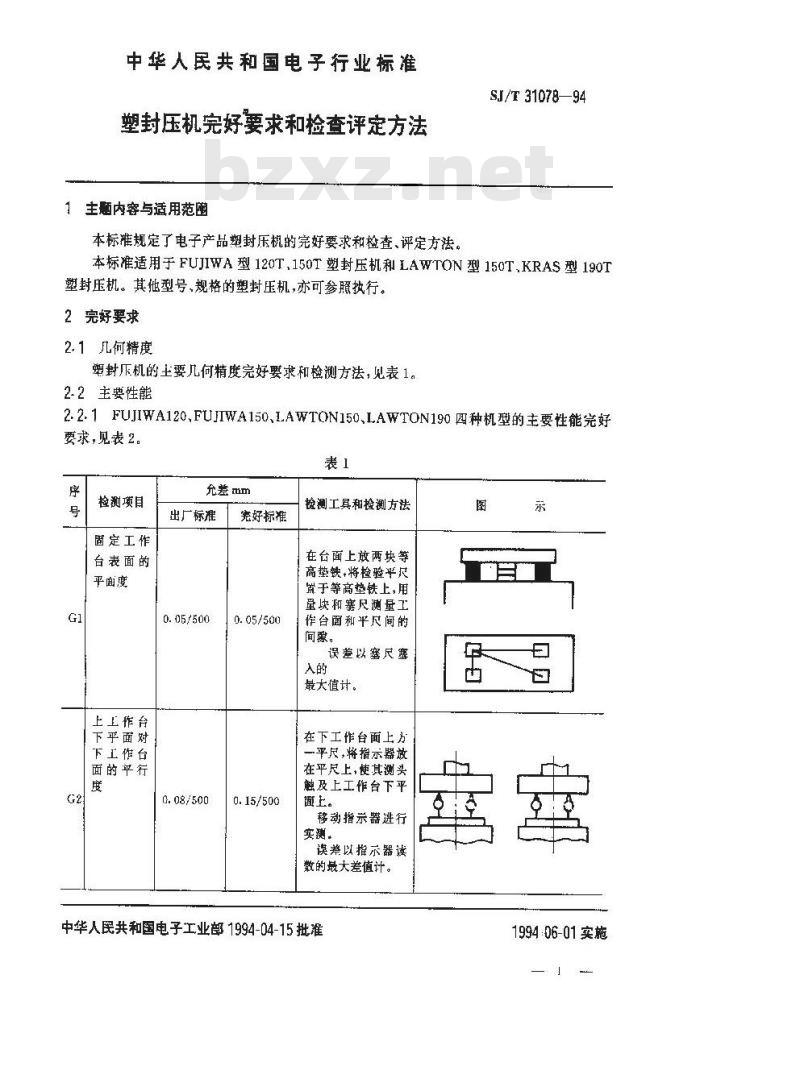SJ/T 31078-1994 塑封压机完好要求和检查评定方法