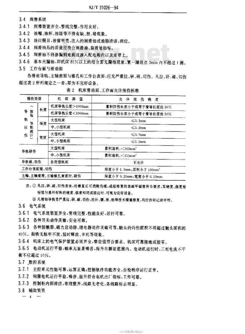 SJ/T 31026-1994 数控平面磨床完好要求和检查评定方法