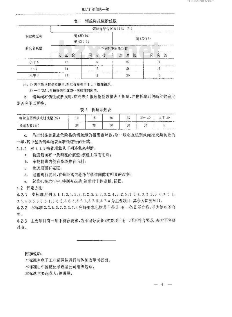 SJ/T 31046-1994 桥式起重机完好要求和检查评定方法