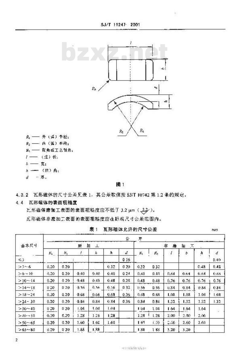 SJ/T 11247-2001 永磁铁氧体瓦形磁体公差及外形缺陷