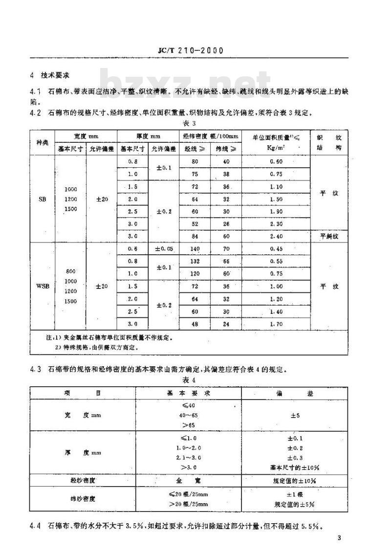 JC/T 210-2000 石棉布、带