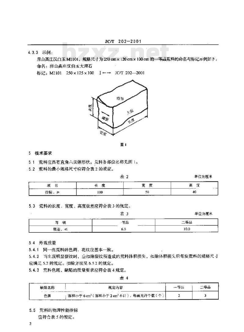 JC/T 202-2001 天然大理石荒材