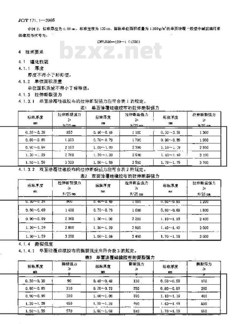 JC/T 171.1-2005 涂覆玻璃纤维布 第1部分:硅橡胶涂覆玻璃纤维布
