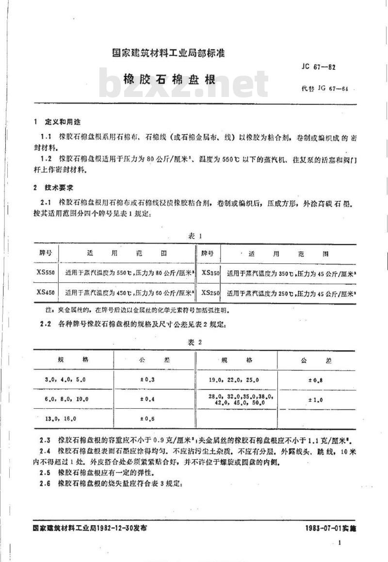JC/T 67-1982 橡胶石棉盘根