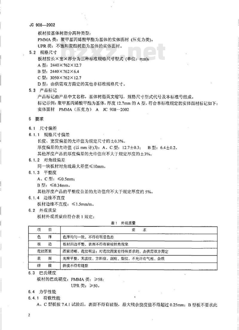 JC 908-2002 实体面材