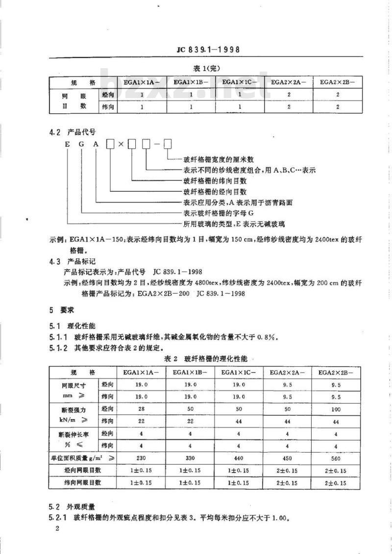 JC 839.1-1998 玻璃纤维土工格栅 第1部分:沥青路面用玻璃纤维土工格栅