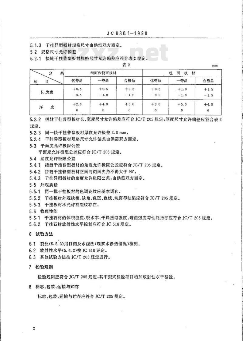 JC 830.1-1998 干挂天然花岗石饰面建筑板材及其不锈钢配件 第一部分:干挂天然花岗石饰面建筑板材