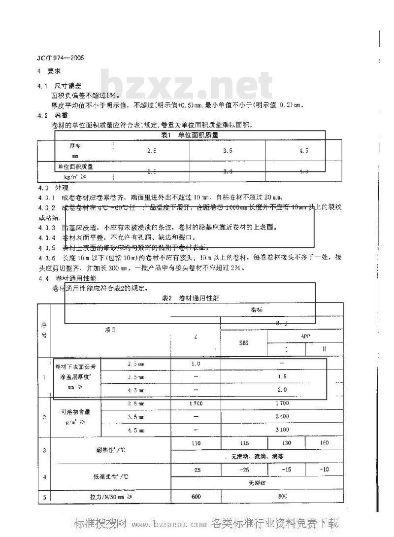 JC/T 974-2005 道桥用改性沥青防水卷材