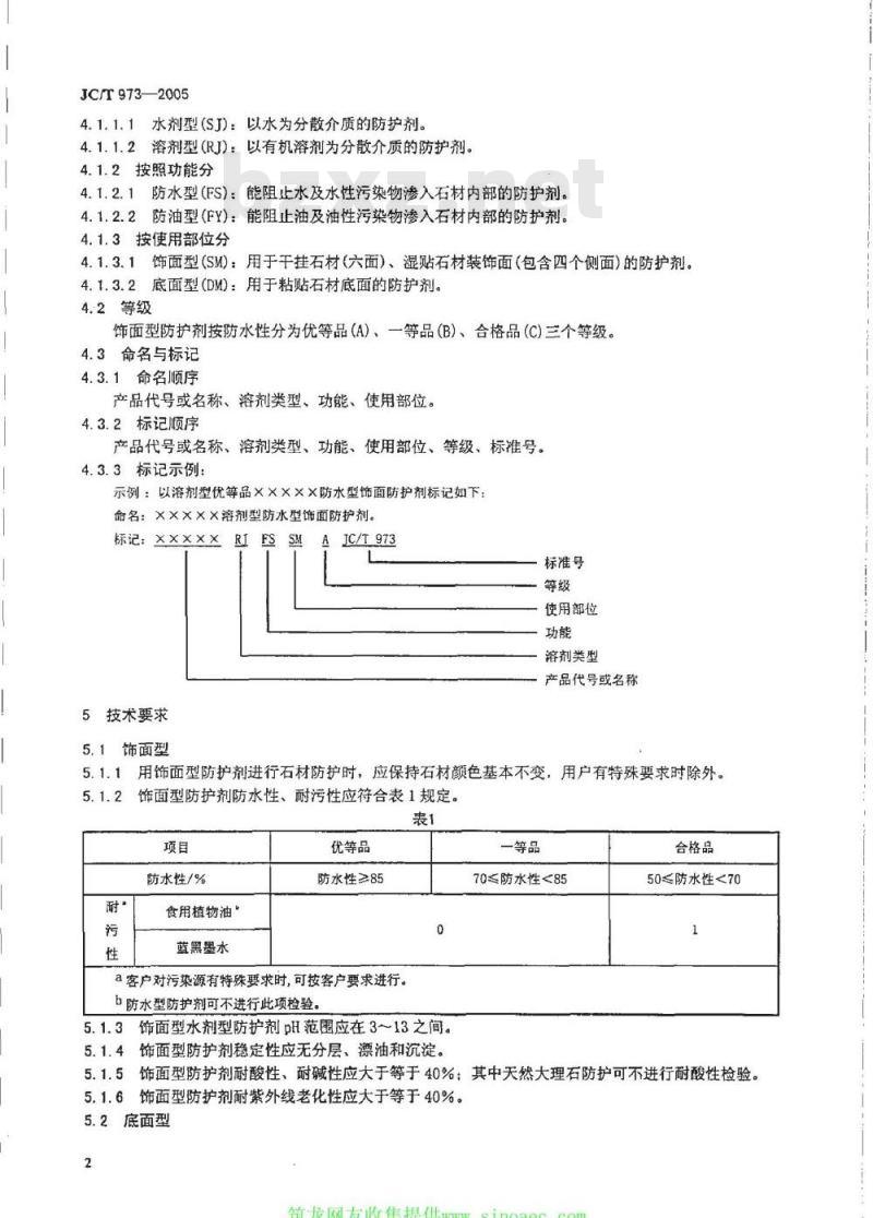 JC/T 973-2005 建筑装饰用天然石材防护剂