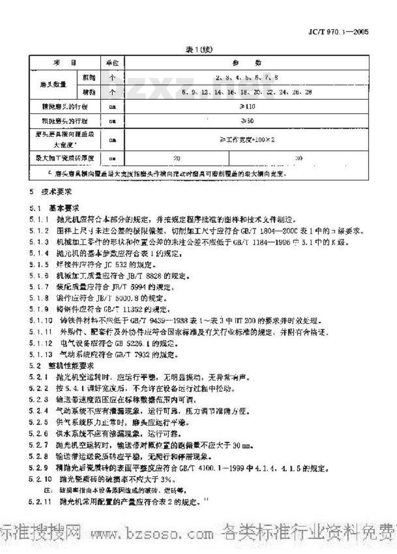JC/T 970.1-2005 陶瓷瓷质砖抛光技术装备 第1部分：抛光机