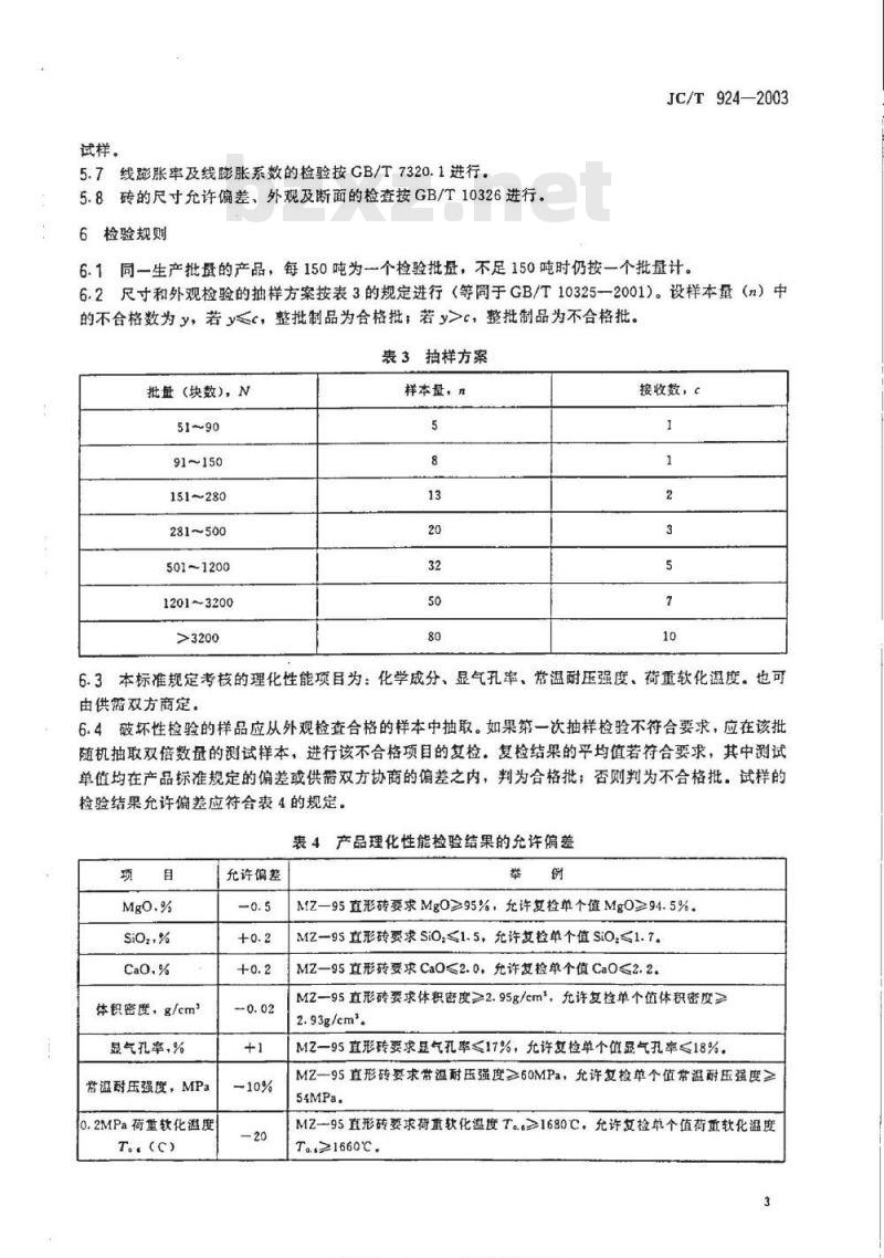 JC/T 924-2003 玻璃窑用镁砖(MgO≥95％)