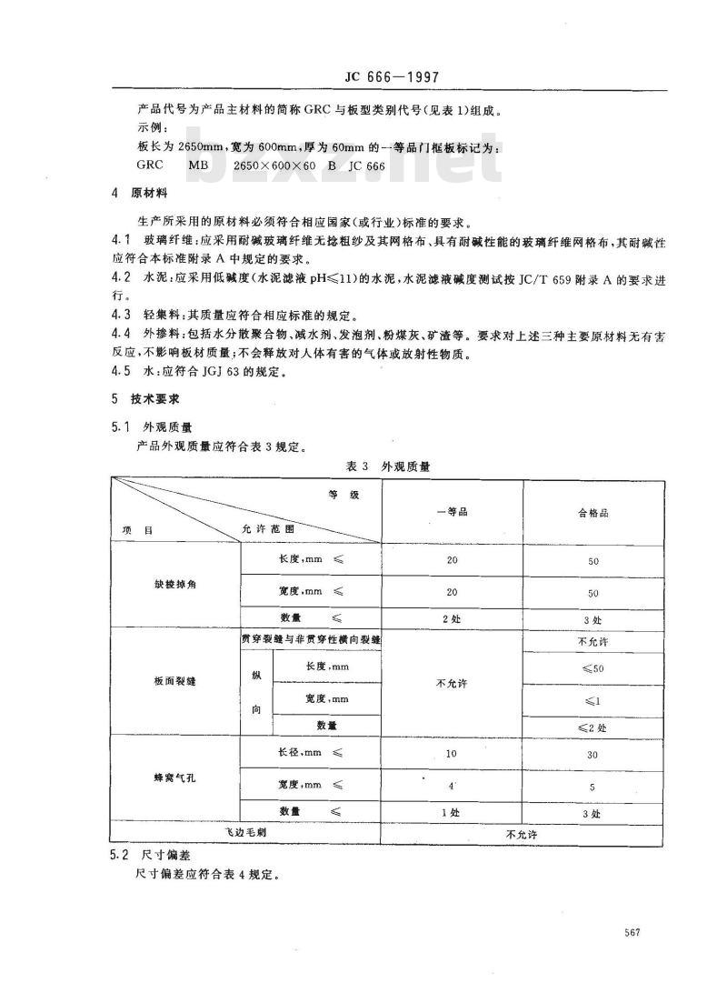 JC 666-1997 玻璃纤维增强水泥轻质多孔隔墙条板