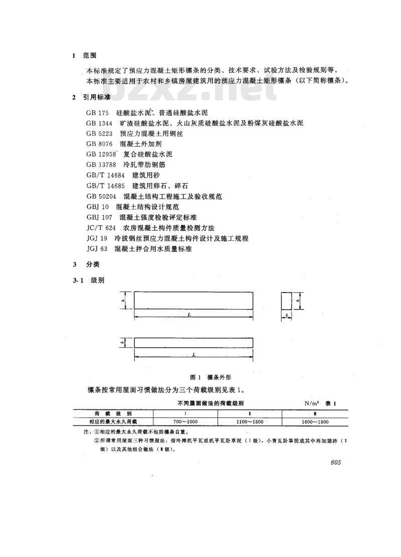 JC 629-1996 农房用预应力混凝土矩形檩条